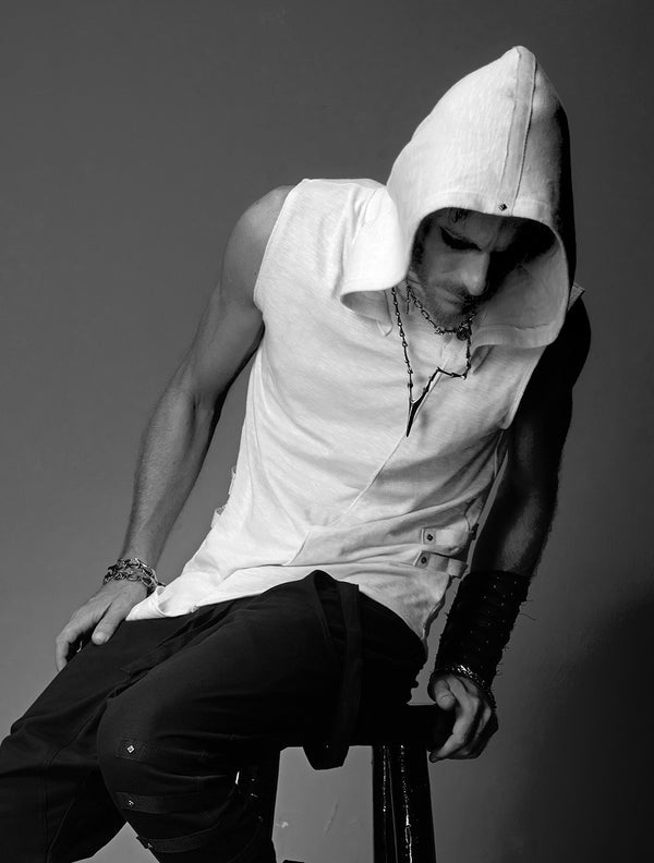 Slashed Sleeveless Hoodie