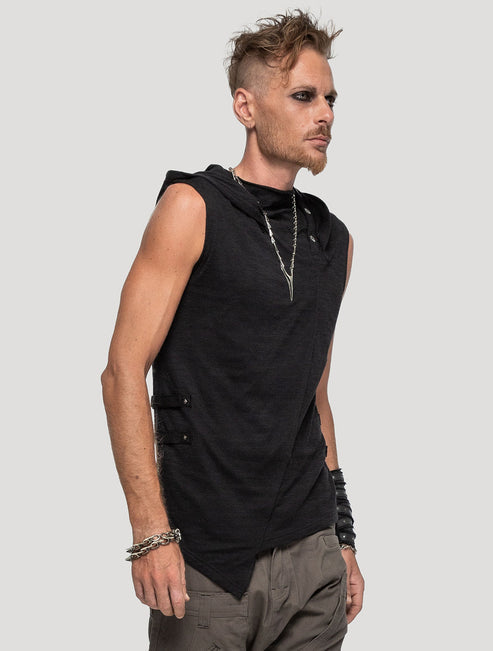 Slashed Sleeveless Hoodie